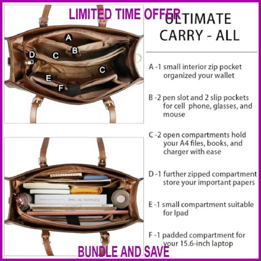 Waterproof Leather Laptop Tote Bag 15.6 Inch Large Capacity Professional Work